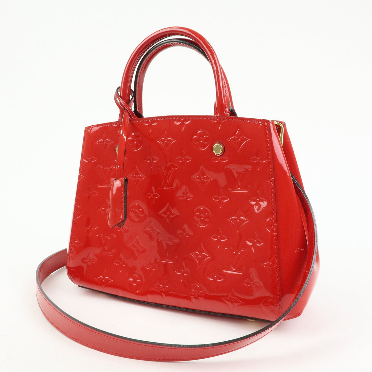 Louis Vuitton Montaigne Monogram Vernis, Red, Patent Leather, Handbag