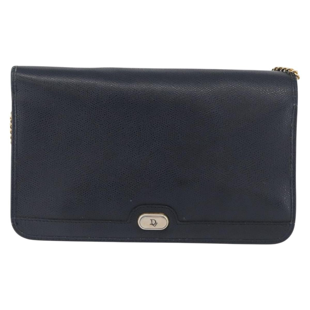 Christian Dior Vintage Chain Flap Leather, Navy, Leather, Shoulder Bag