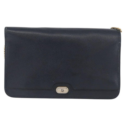 Christian Dior Vintage Chain Flap Leather, Navy, Leather, Shoulder Bag