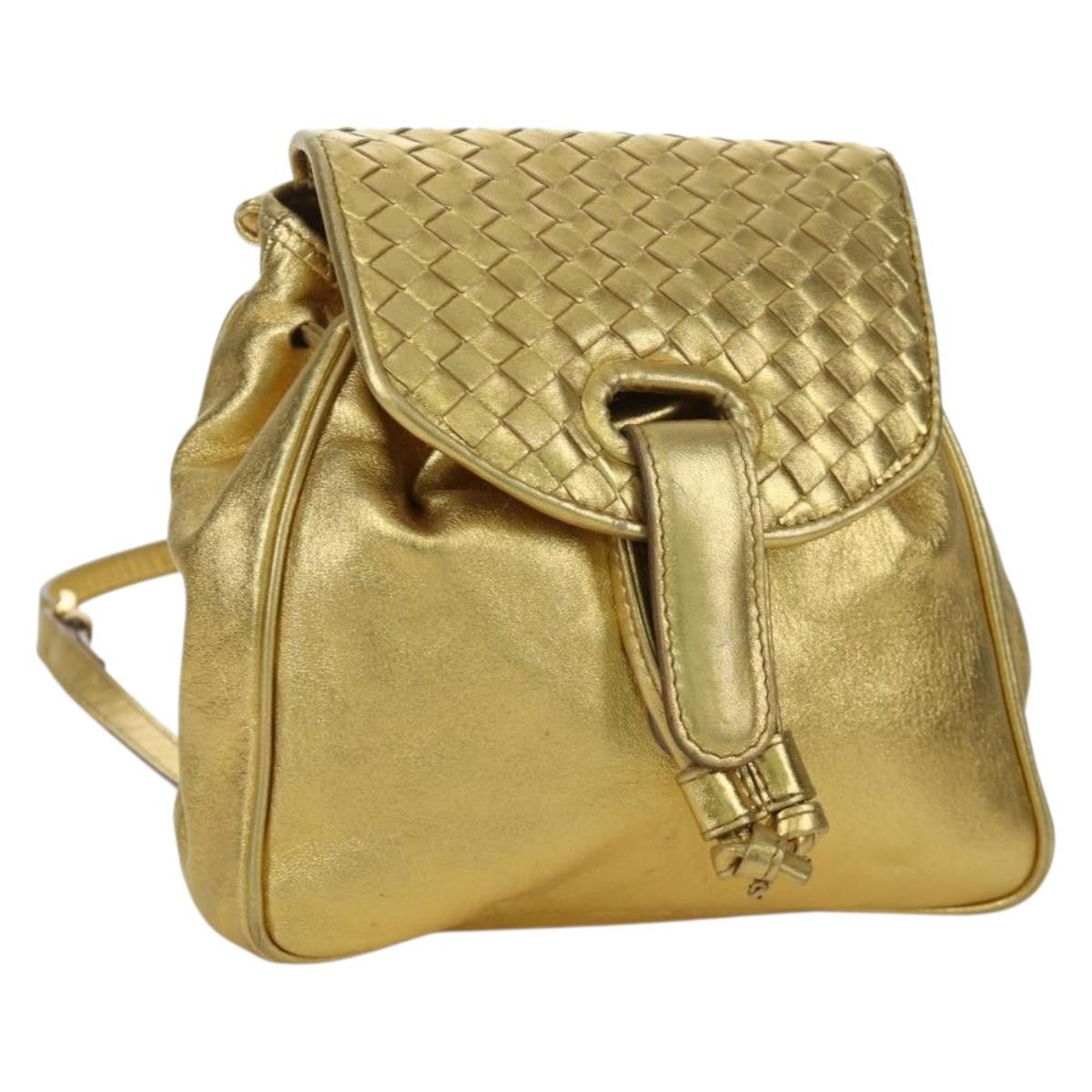 Bottega Veneta Backpack Leather with Intrecciato, Gold, Leather, Backpack