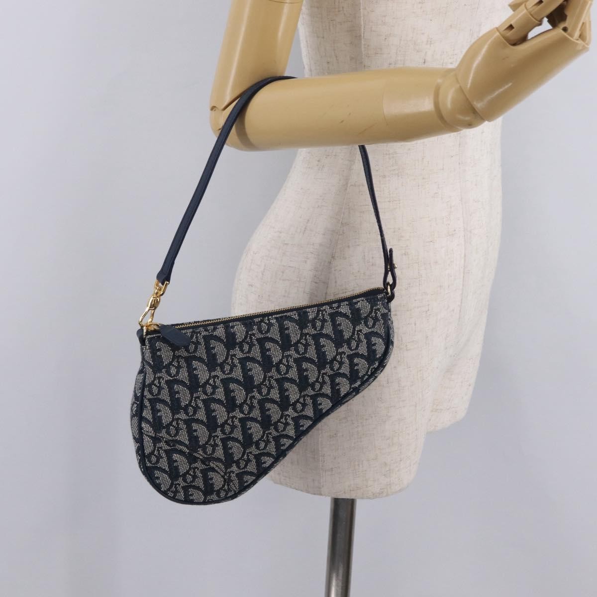 Christian Dior Vintage Saddle Bag Canvas, Navy, Canvas, Clutch