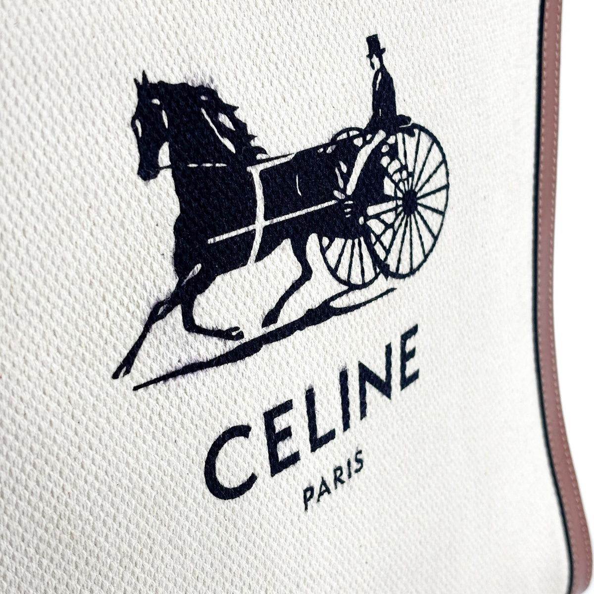 Celine Vertical Cabas Canvas with Leather, White, Canvas, Tote Bag