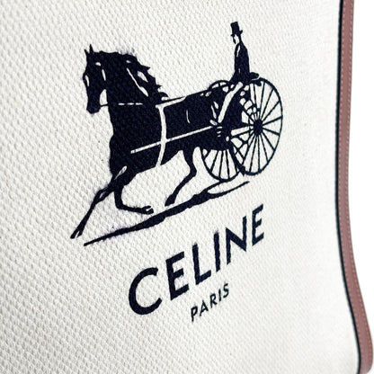 Celine Vertical Cabas Canvas with Leather, White, Canvas, Tote Bag