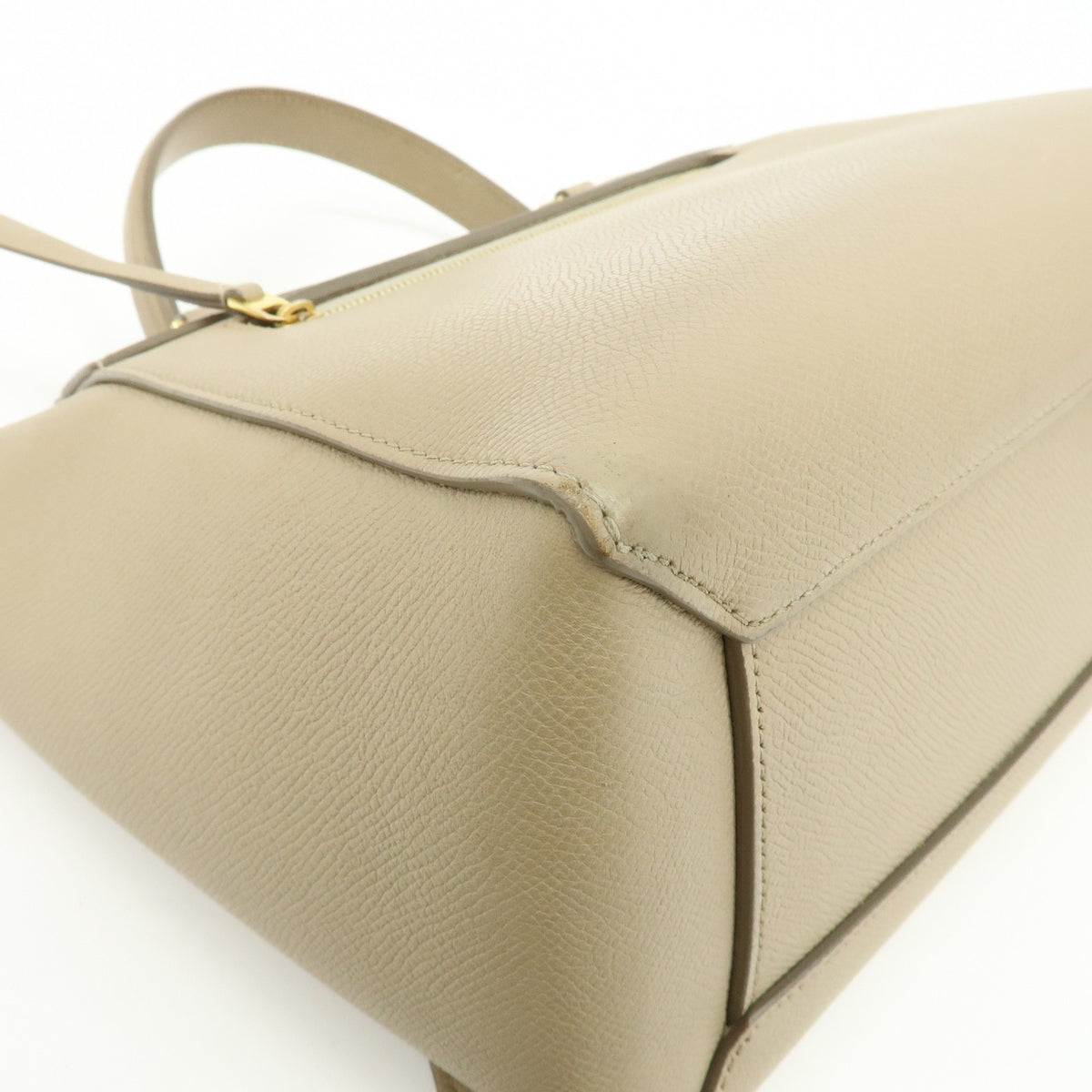 Celine Belt Textured Leather, Beige, Leather, Handbag