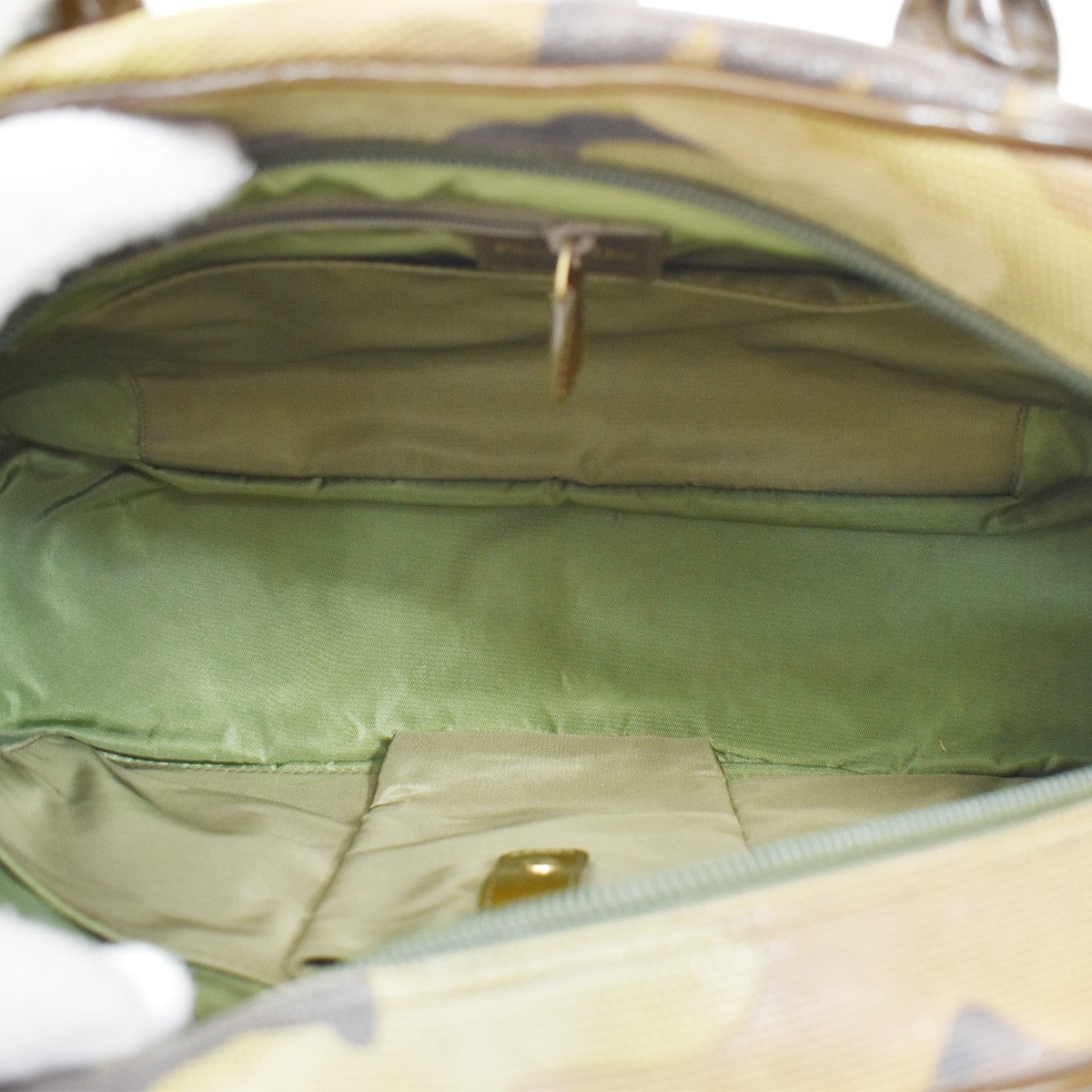 Christian Dior Vintage Saddle Bowler Camouflage Printed Pixelated Leather, Khaki, Canvas, Handbag