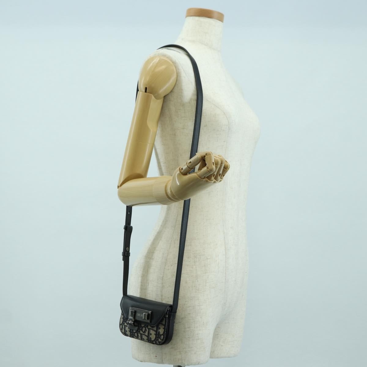 Christian Dior Clasp Lock Messenger Oblique Canvas and Leather, Navy, Canvas, Clutch