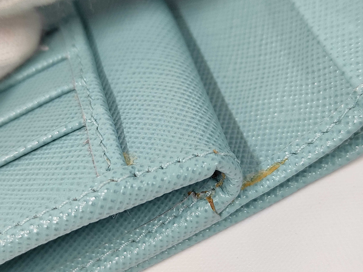 Prada Saffiano bifold Leather, Blue, Leather, Wallet