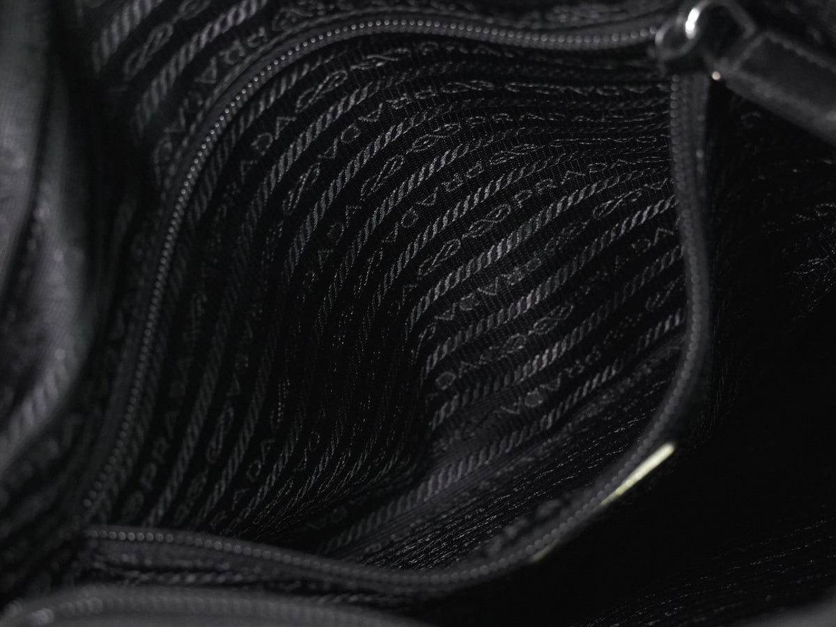 Prada Front Zip Messenger Quilted Tessuto, Black, Nylon, Shoulder Bag