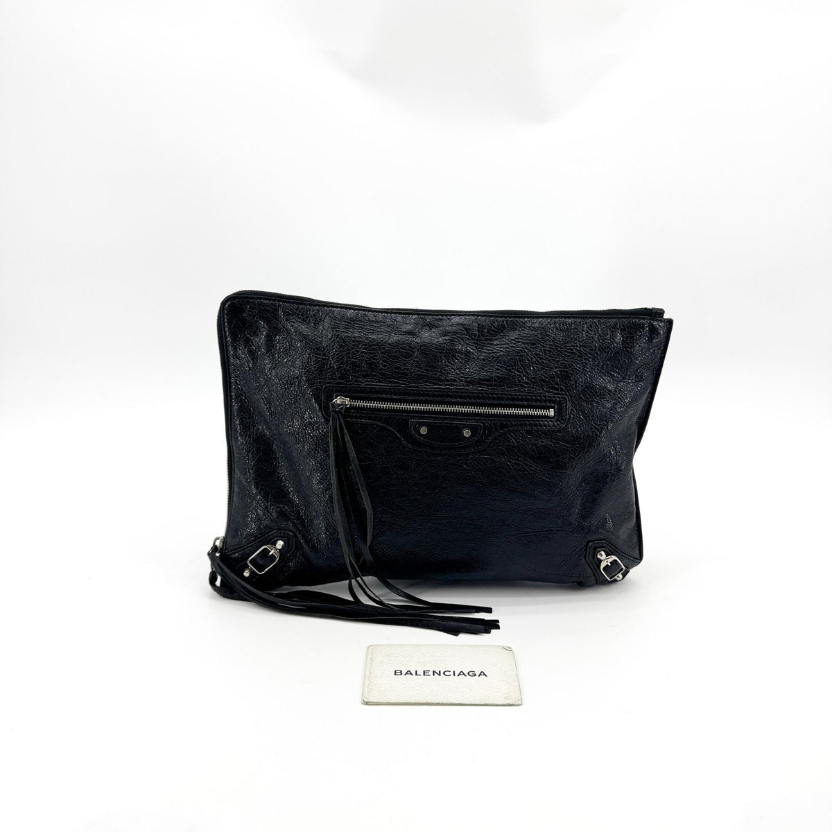 Balenciaga Zip Around Classic Studs Clutch Leather, Black, Leather, Clutch