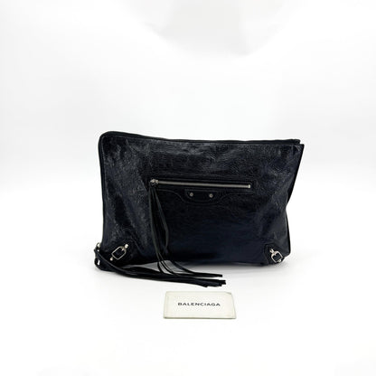 Balenciaga Zip Around Classic Studs Clutch Leather, Black, Leather, Clutch