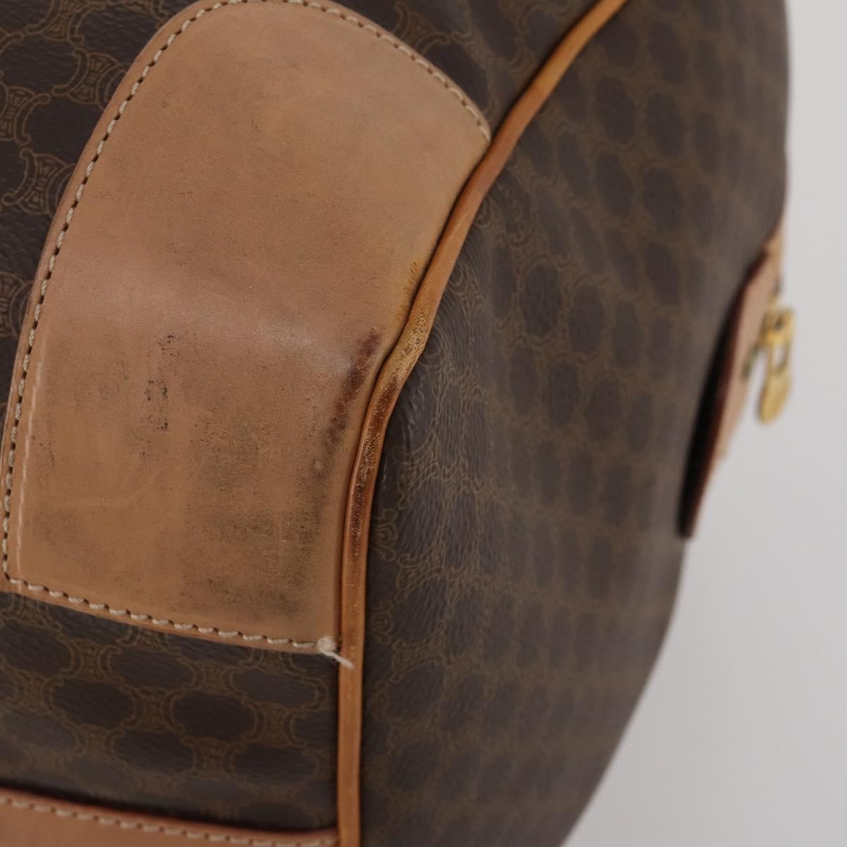 Celine Vintage Duffle Canvas and Leather, Brown, Canvas, Travel Bag
