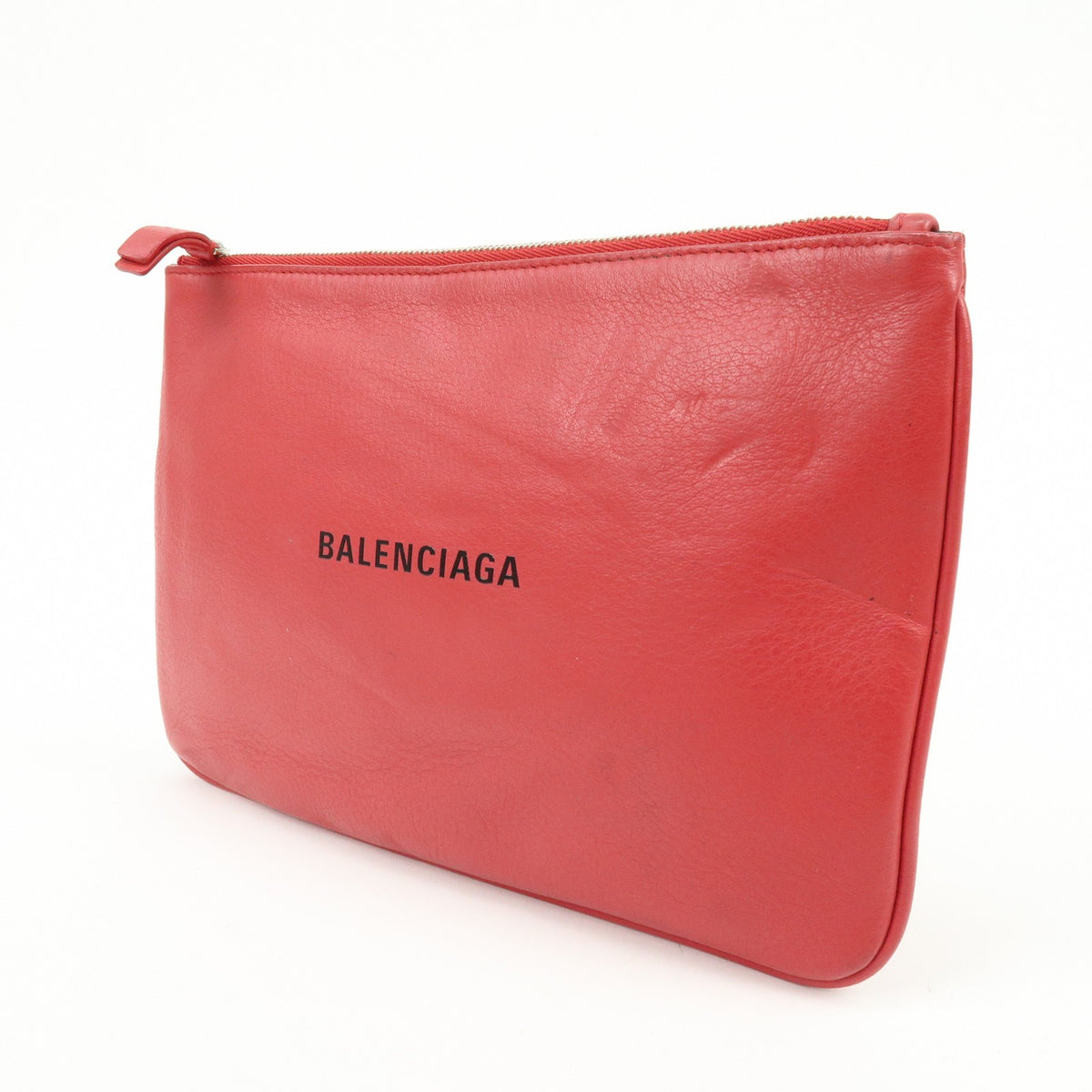 Balenciaga Everyday Logo Printed Leather, Red, Leather, Clutch