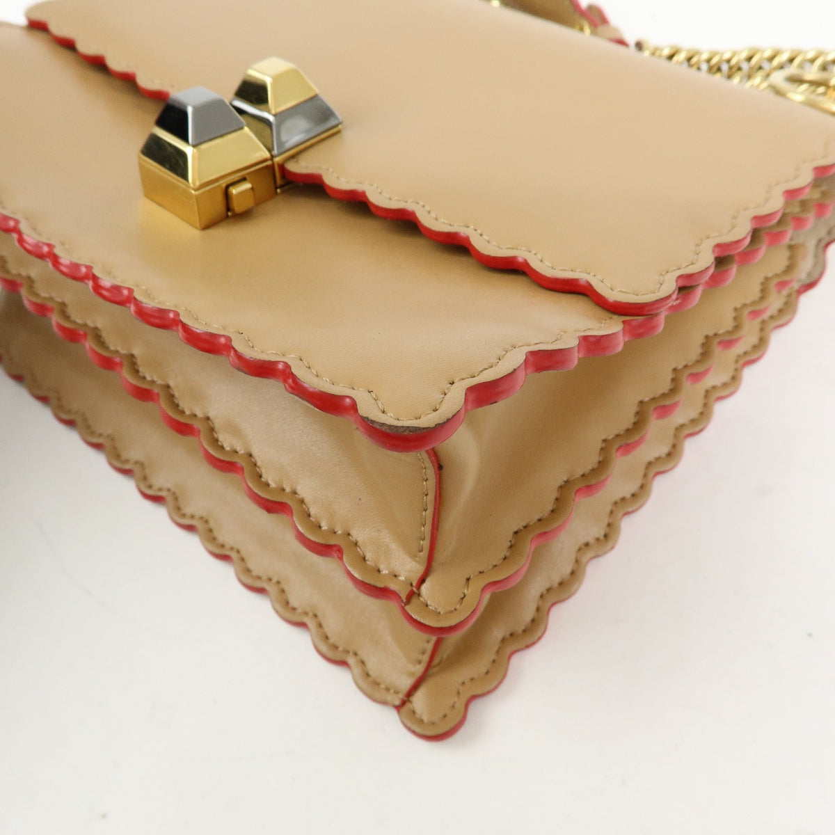 Fendi Kan I Leather, Beige, Leather, Shoulder Bag