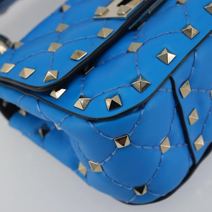 Valentino Garavani Rockstud Spike Flap Quilted Leather, Blue, Leather, Shoulder Bag