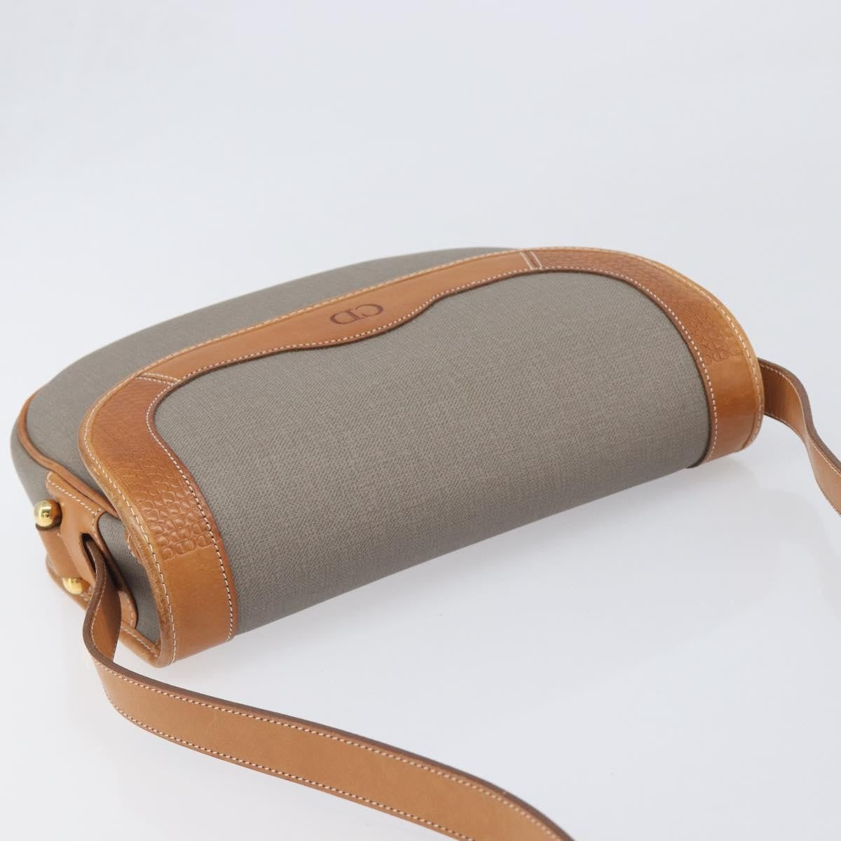 Christian Dior Vintage CD Logo Canvas and leather, Gray, Canvas, Shoulder Bag