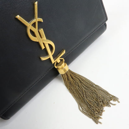 Saint Laurent Classic Monogram Tassel Leather, Black, Leather, Crossbody Bag