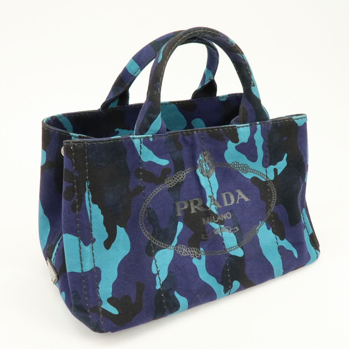 Prada Canapa Convertible Printed Canvas, Blue, Canvas, Tote Bag