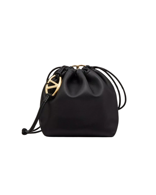 Valentino Garavani VLogo Pouf Bucket Bag Leather, BLACK, LEATHER, Shoulder bag