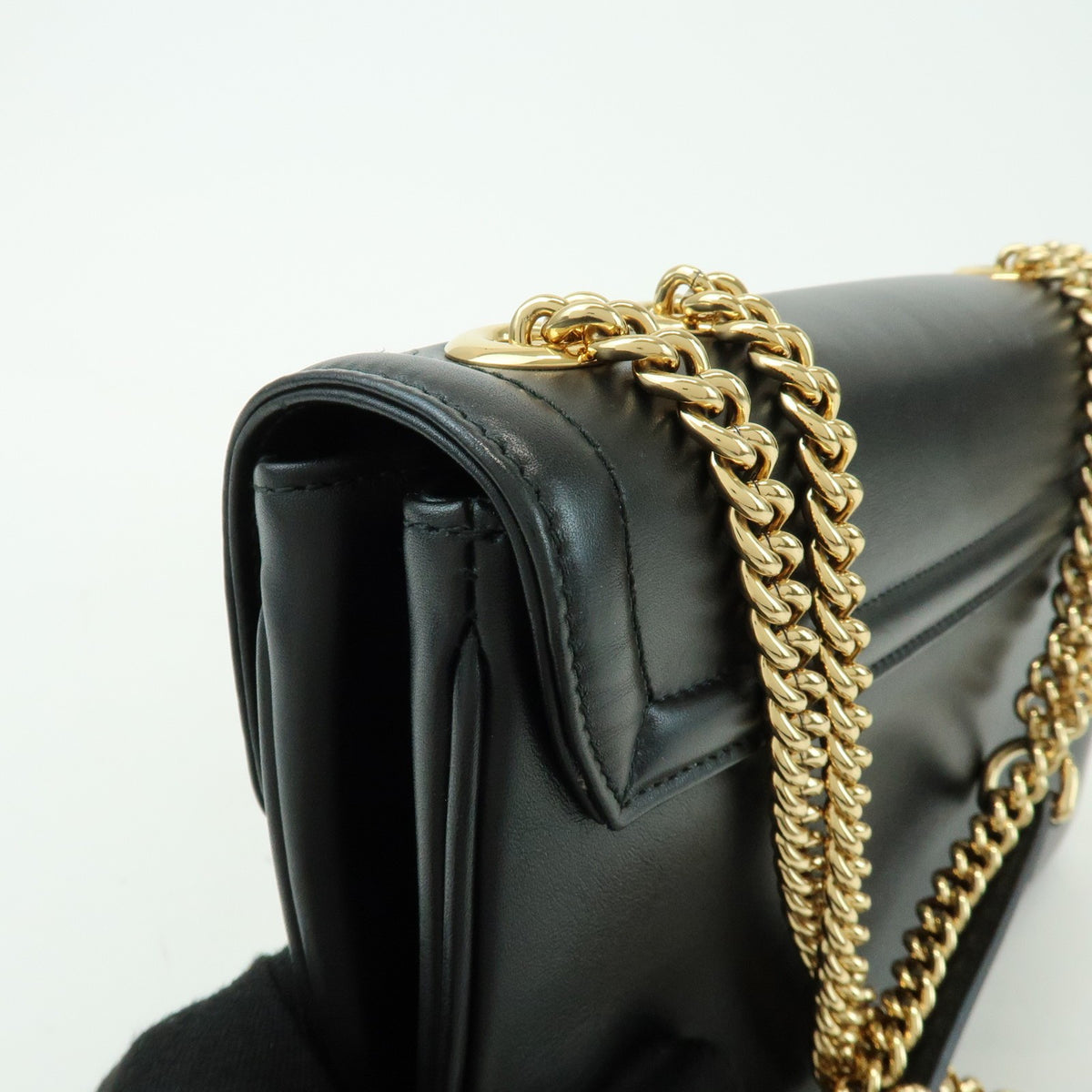 Gucci Rajah Chain Leather, Black, Leather, Tote Bag
