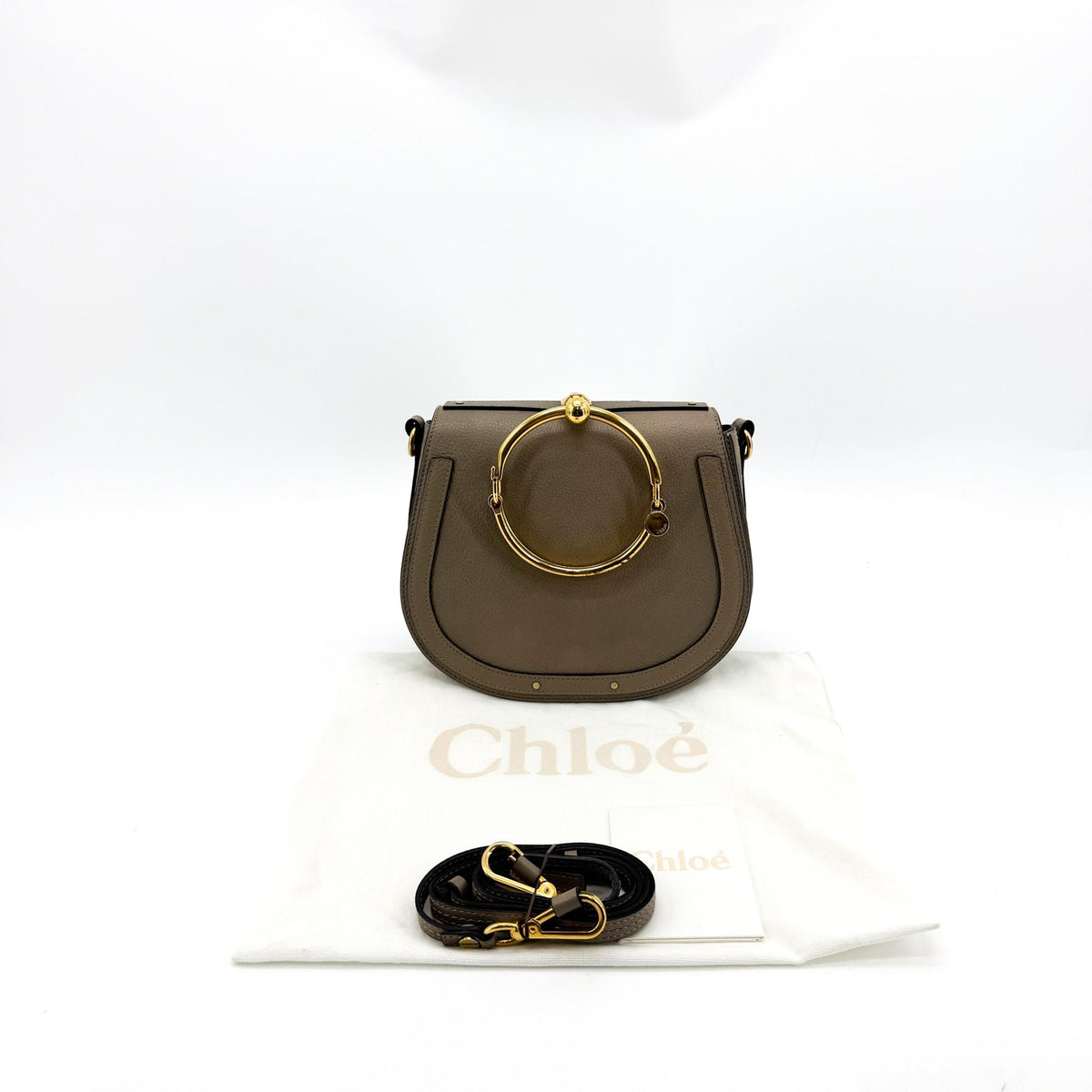 Chloe Nile Crocodile Embossed Leather, Brown, Leather, Crossbody Bag