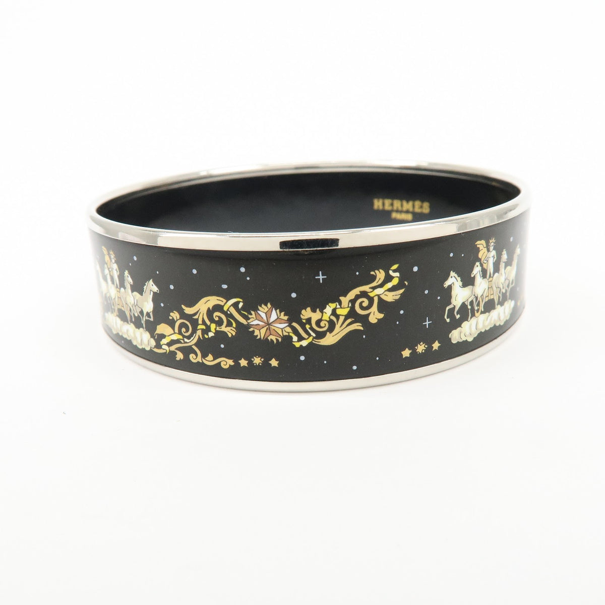 Hermes Bangle Printed Enamel, Silver, Silver Plated, Bracelet