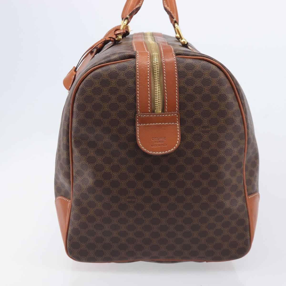 Celine Vintage Duffle Macadam Coated Canvas, Brown, Canvas, Handbag