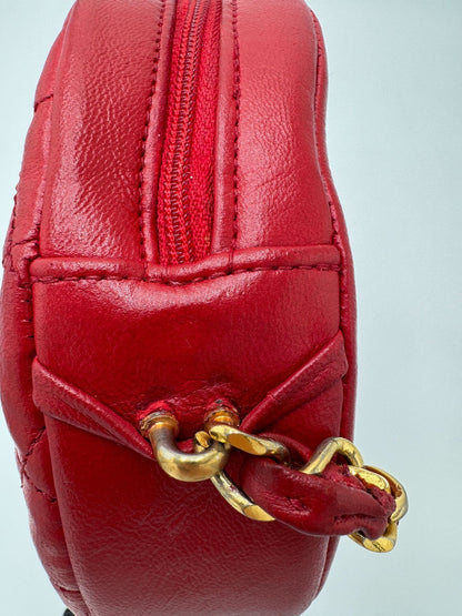 Chanel Vintage Round Tassel Quilted Lambskin, Red, Leather, Shoulder Bag