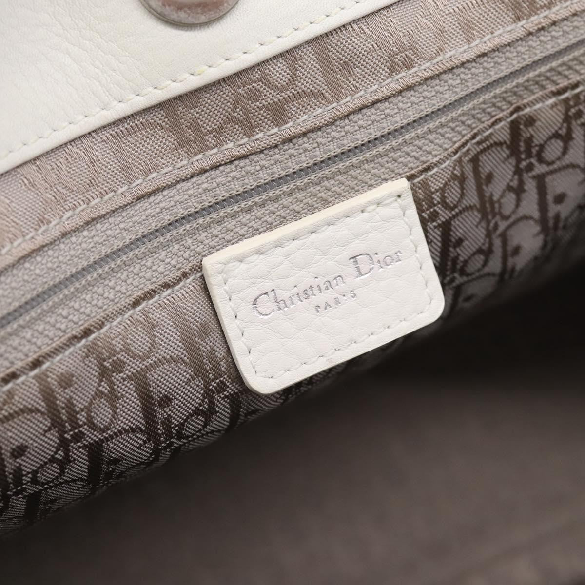 Christian Dior D Buckle Tote Cannage Stitch Leather, White, Leather, Tote Bag