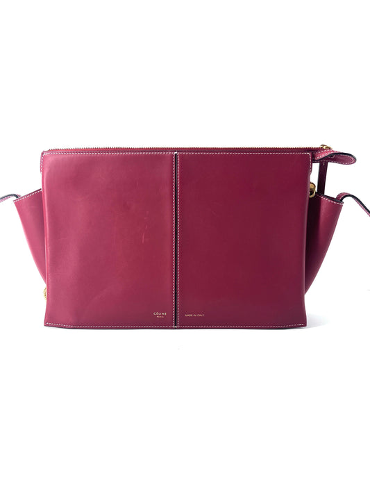 Celine Tri-Fold Shoulder Bag Smooth Calfskin, BURGUNDY, LEATHER, Shoulder bag