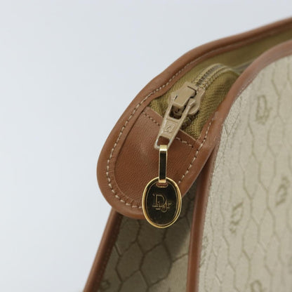 Christian Dior Vintage Honeycomb Zip Canvas and Leather, Beige, Canvas, Clutch