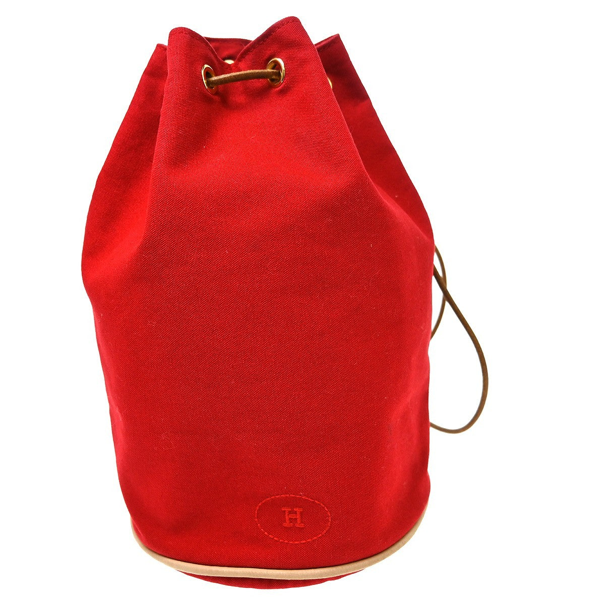 Hermes Polochon Drawstring Cotton, Red, Cotton, Backpack