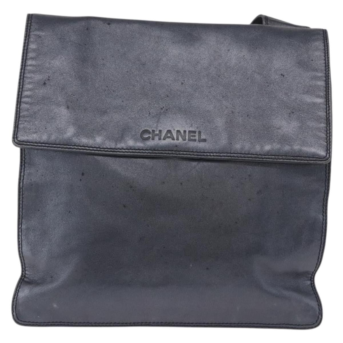 Chanel Vintage Logo Flap Messenger Leather, Blue, Leather, Handbag