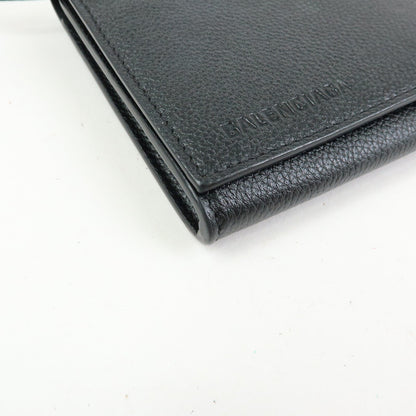 Balenciaga Logo Wallet with Strap Embossed Leather, Black, Leather, Crossbody Bag