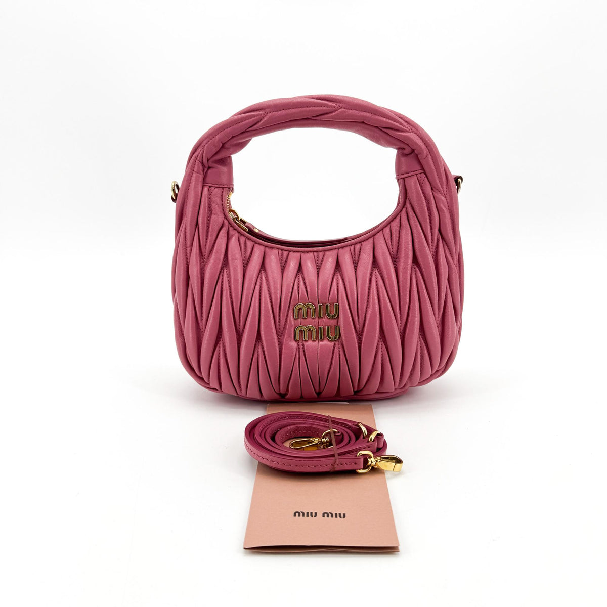Miu Miu Wander Hobo Matelasse Satin, Pink, Leather, Shoulder Bag