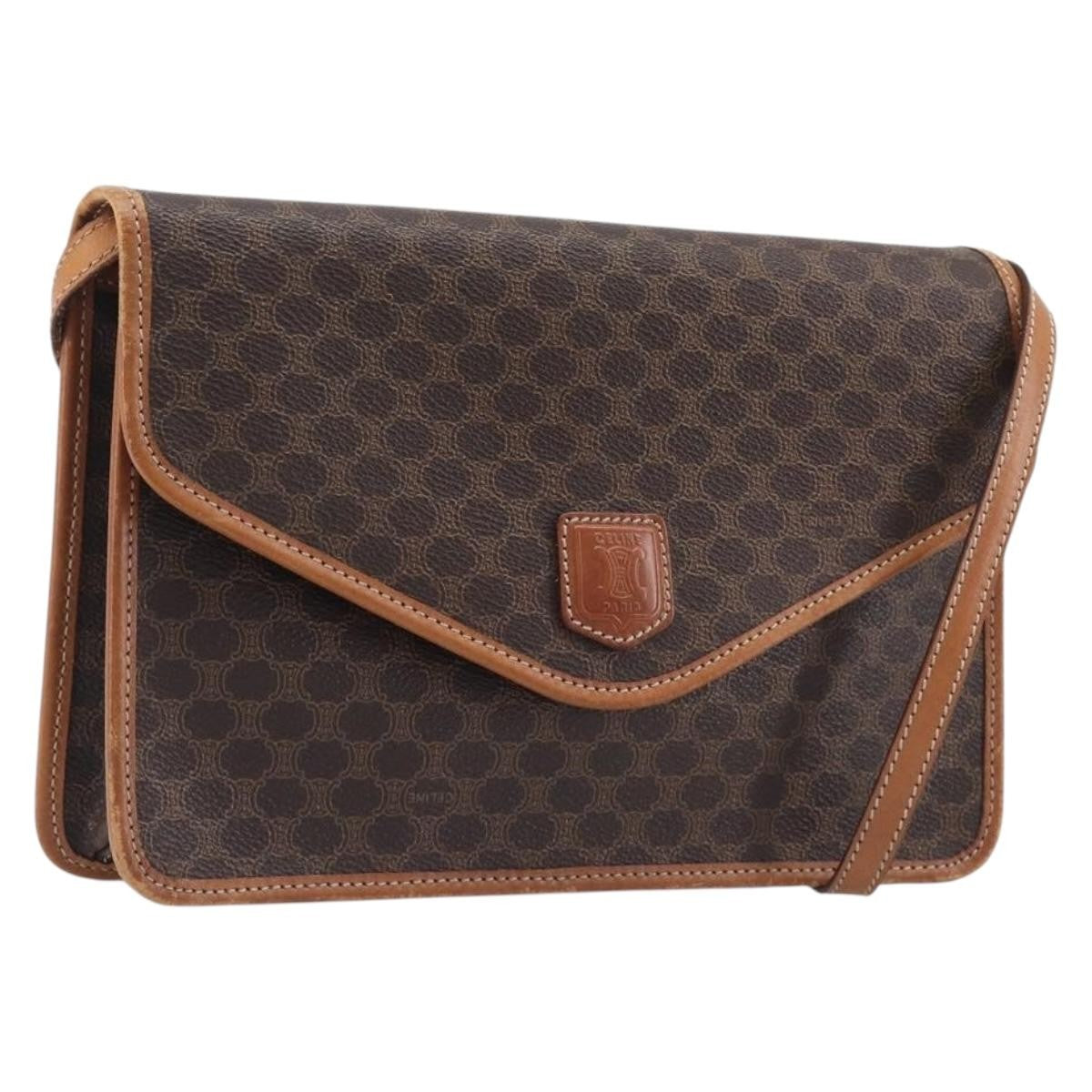 Celine Macadam Shoulder Canvas, Brown, Canvas, Crossbody Bag