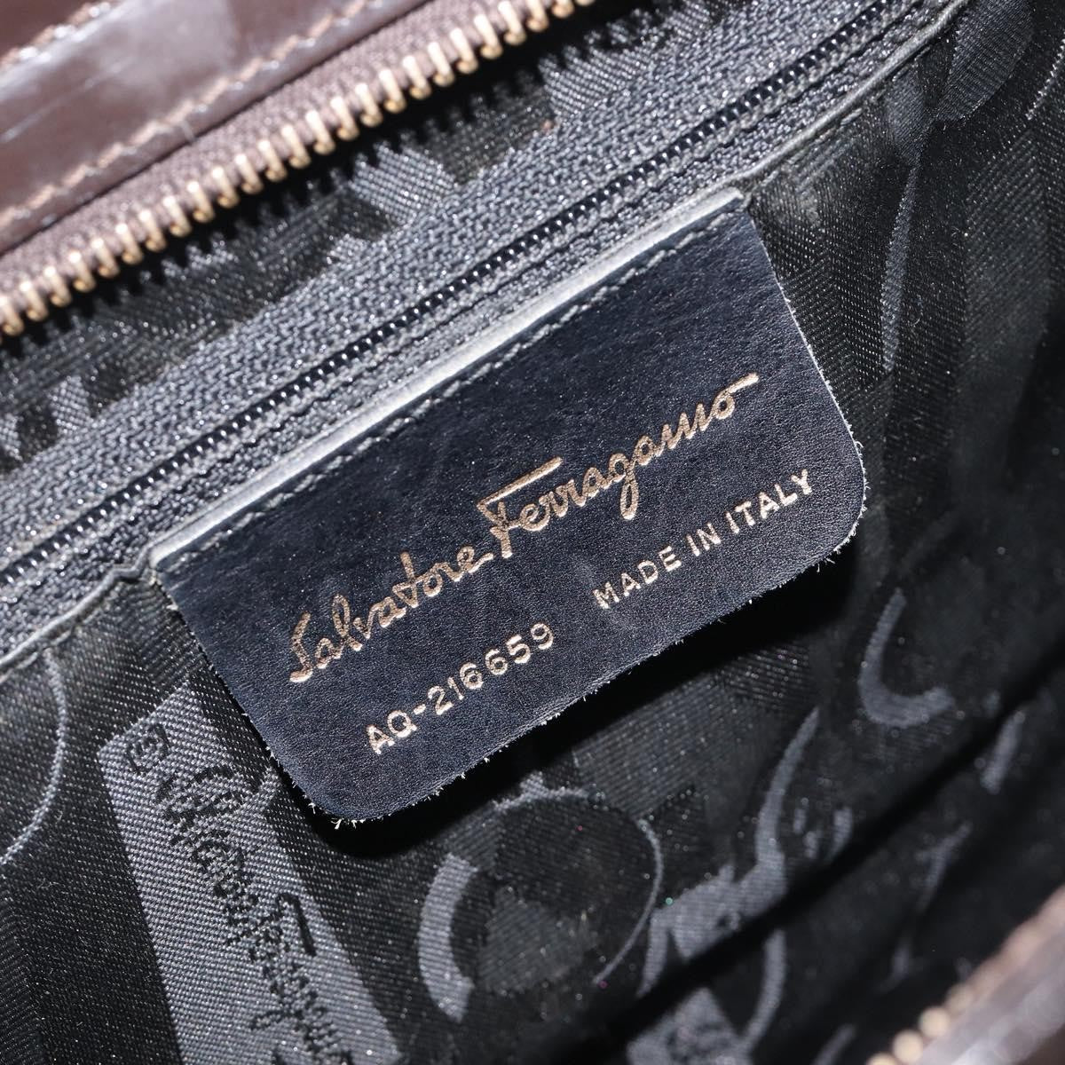 Salvatore Ferragamo Gancini Patent Leather, Brown, Patent Leather, Crossbody Bag
