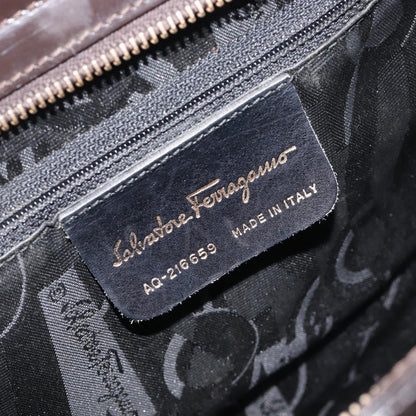 Salvatore Ferragamo Gancini Patent Leather, Brown, Patent Leather, Crossbody Bag