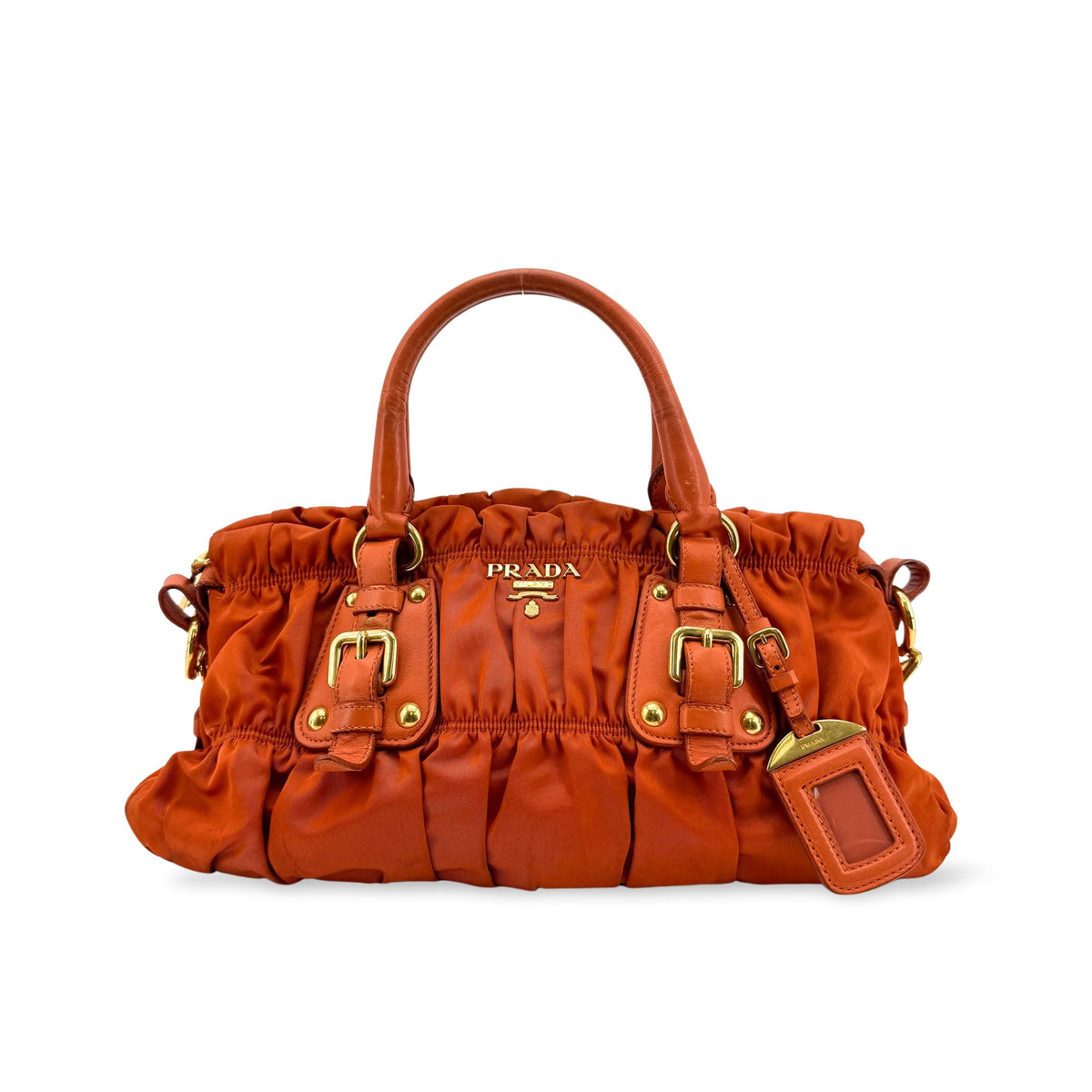 Prada Gaufre Convertible Satchel Leather and Tessuto, Orange, Nylon, Handbag