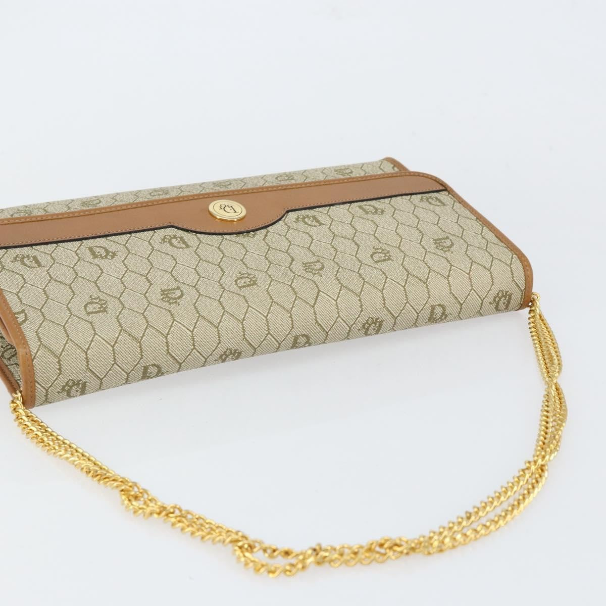 Christian Dior Vintage Honeycomb chain Canvas, Beige, Canvas, Shoulder Bag