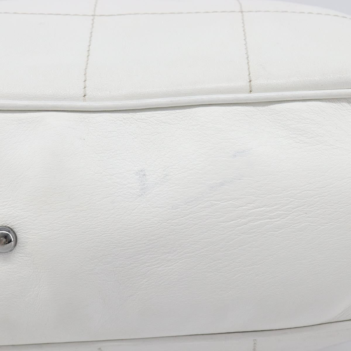 Chanel Square Stitch CC Boston Quilted Leather, White, Leather, Handbag