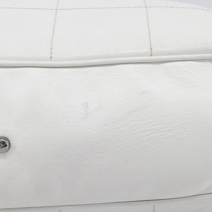 Chanel Square Stitch CC Boston Quilted Leather, White, Leather, Handbag