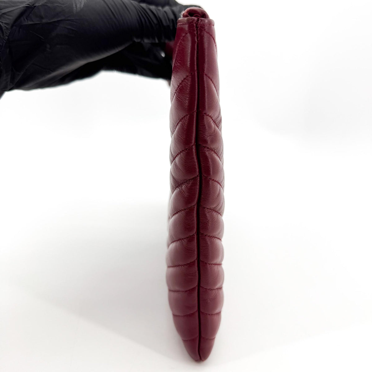 Saint Laurent Classic Monogram Wristlet Matelasse Chevron Leather, Burgundy, Leather, Clutch
