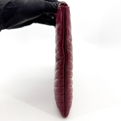 Saint Laurent Classic Monogram Wristlet Matelasse Chevron Leather, Burgundy, Leather, Clutch