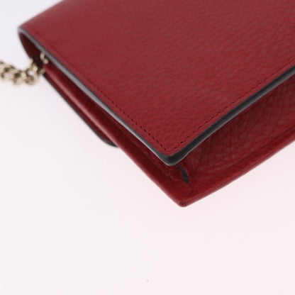 Gucci Interlocking Wallet on Chain Leather, Red, Leather, Shoulder Bag