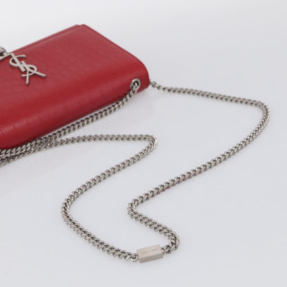 Saint Laurent Classic Monogram Crocodile Embossed Leather, Red, Leather, Crossbody Bag