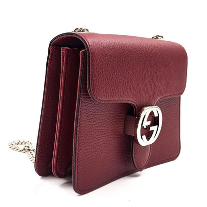Gucci Interlocking Leather, Burgundy, Leather, Shoulder Bag