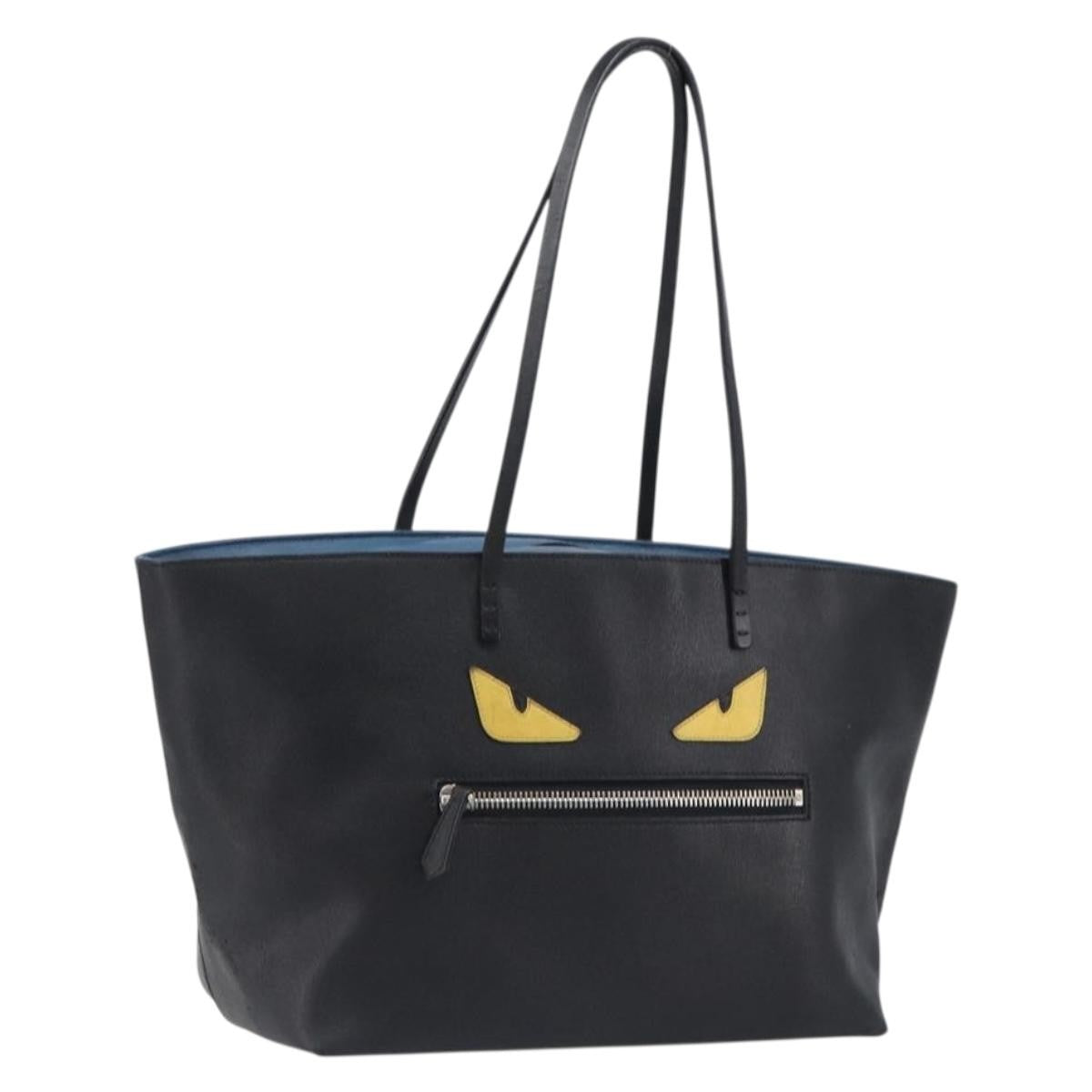 Fendi Monster Roll Leather, Black, Leather, Tote Bag