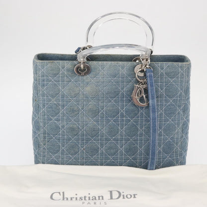 Christian Dior Vintage Lady Dior Bag Cannage Quilt Denim, BLUE, CANVAS, Tote bag