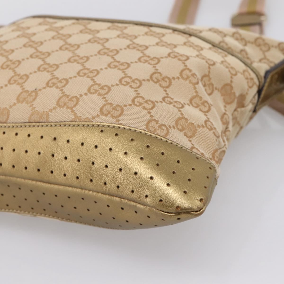 Gucci Zip Messenger GG Canvas with Perforated Leather, Beige, Canvas, Handbag