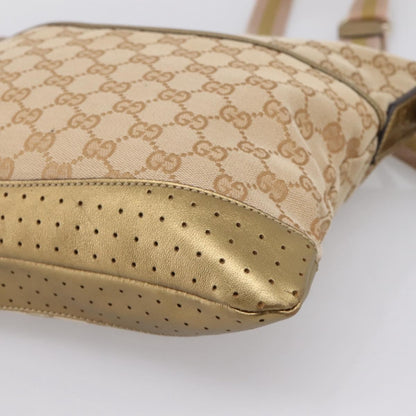 Gucci Zip Messenger GG Canvas with Perforated Leather, Beige, Canvas, Handbag